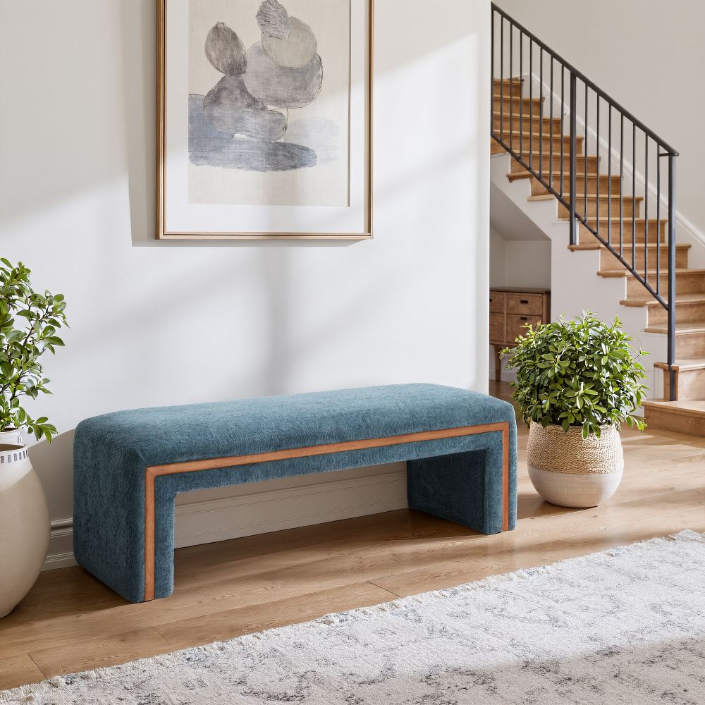 Scatola Blue Shearling Fabric Bedroom Bench