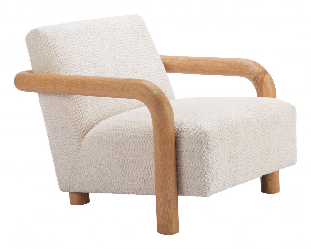 Subliem White Textured Fabric Accent Chair