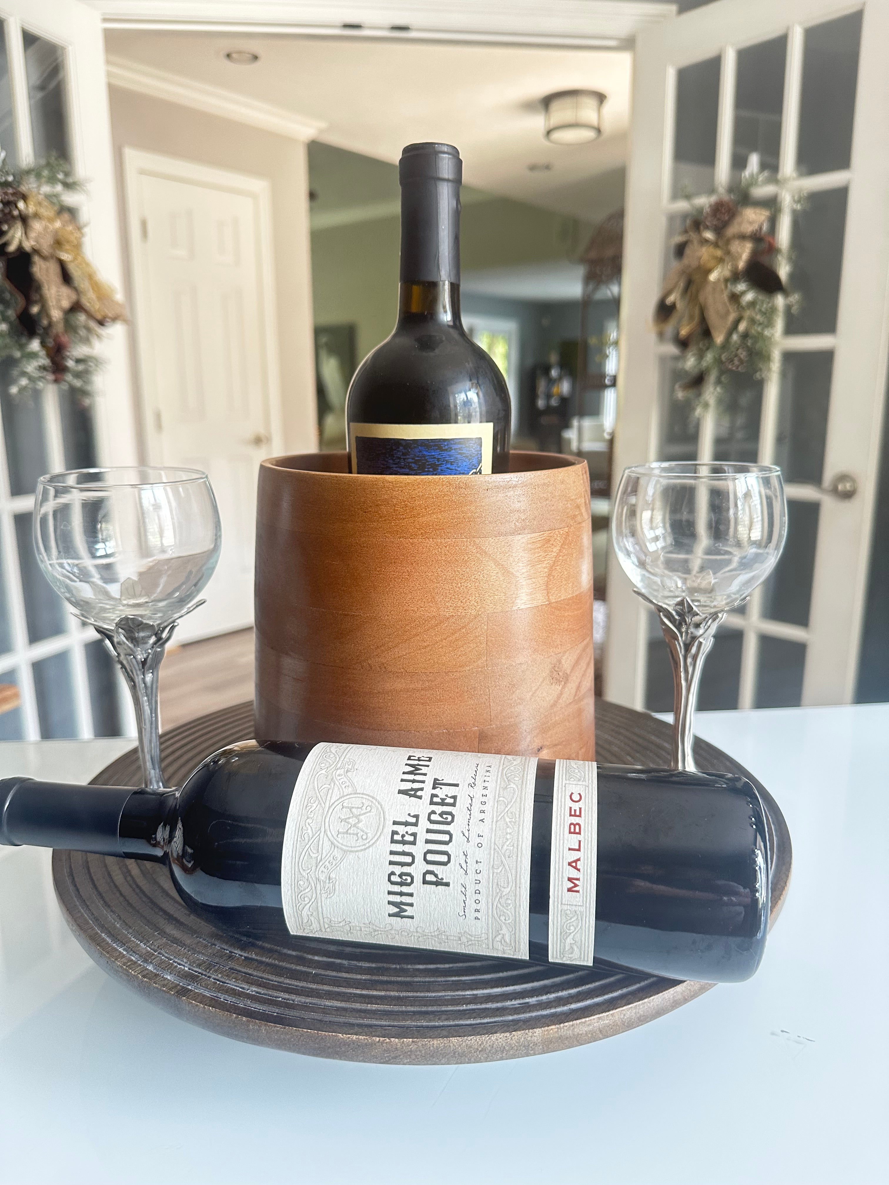 Wooden Fryst Wine Bottle Cooler w/ Glass Insert